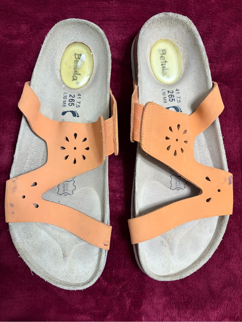Betula Birkenstock‎ Orange Leather Slide Sandals for Women size 10